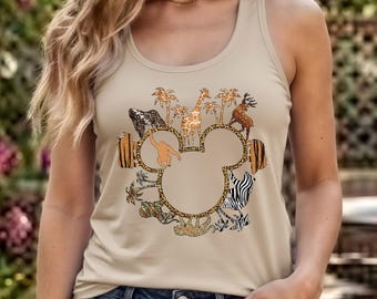 Camiseta sin mangas del Reino Animal, Camiseta sin mangas de Disney Safari, Camiseta sin mangas con orejas de Mickey Leopardo, Camiseta sin mangas de Disney para niñas de viaje de safari, Camiseta sin mangas de Disney Safari para mujer