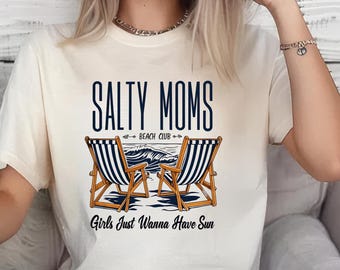 Comfort Colors® Salty Moms Beach Club Shirt, Summer Vacation Tee, Beach Lover Mom Shirt, Mother’s Day Gift, Coastal Summer Vibes T-Shirt