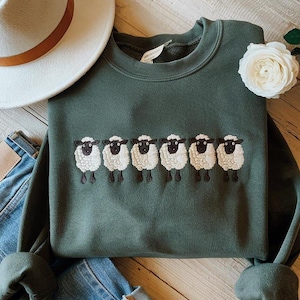 Embroidered Sheep Sweatshirt, Embroidered Sheep Sweatshirt, Cute Sweatshirts for Women & Men, Trendy Crewneck, Funny Gifts