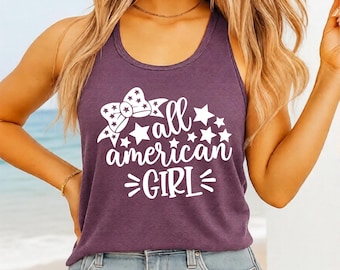 All American Girl 4th of July Tank Top, Fourth of July American Flag Tanktop, USA Lover Family Tee