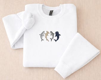 Shark Embroidered T-Shirt, Beach Embroidered Shirt, Ocean Embroidered Shirt, Great White Shark Shirt, Hammerhead Shark Shirt