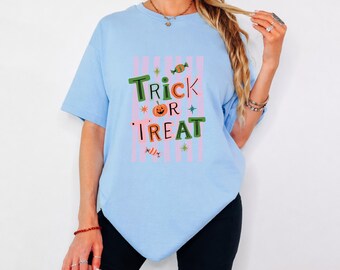 Trick or Treat Shirt, Halloween T-Shirt, Preppy Halloween Shirt, Retro Halloween, Pumpkin Season, Hallowee Season Stripes Shirt