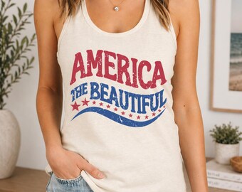 America The Beautiful Tank Top, Oversized 4th Of July Tank Top, July 4th Tank Top, Patriotic Tank Top, Womens Graphic Tees
