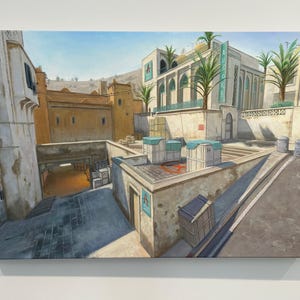 Pintura al óleo de Dust 2 de Counter-Strike 2, A Bomb Site - Pintura original