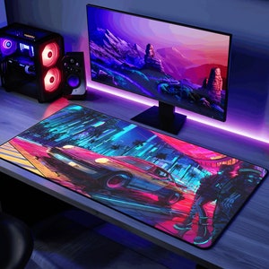 Cyber Punk Car Desk Mat XL Gaming Mouse Pad / 2077 Game Large Play Mat Desk Office Blotter Gift