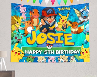 CUSTOM Pokemon Banner Birthday Backdrop / Pokemon Birthday Party Decor Personalized Sign Tapestry Decoration Photo Background Kids Pikachu