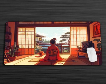 Lofi Desk Mat, Anime Mouse Pad, Cozy Themed Desk Mat, Anime Playmat, Aesthetic Japanese Mouse Mat Houseplants Cottagecore Kawaii Gaming Pad