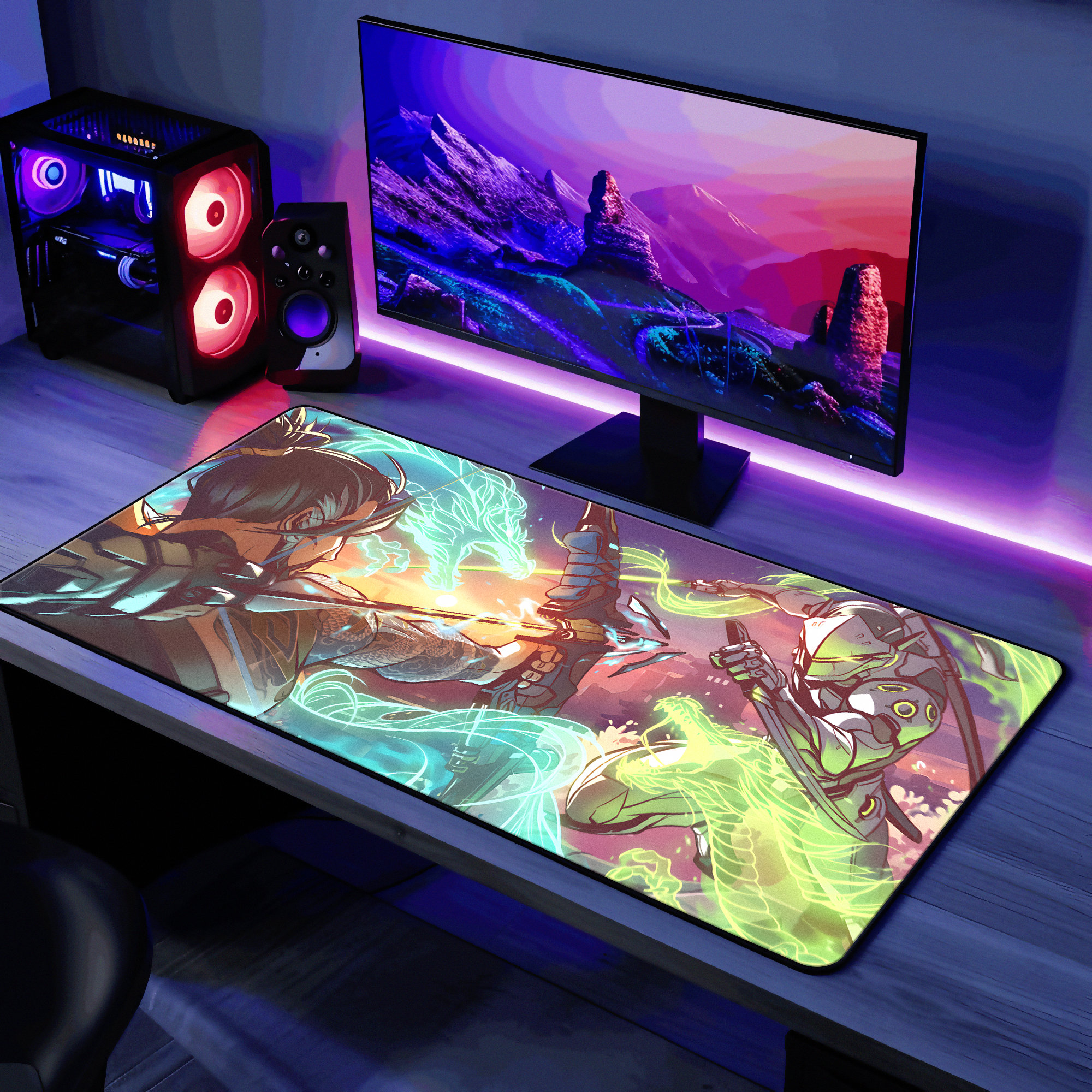 Macデスクトップ hanzo 19 Genji Vs Hanzo Mouse Pad Overwatch Desk Mat Gaming Play Mat Office