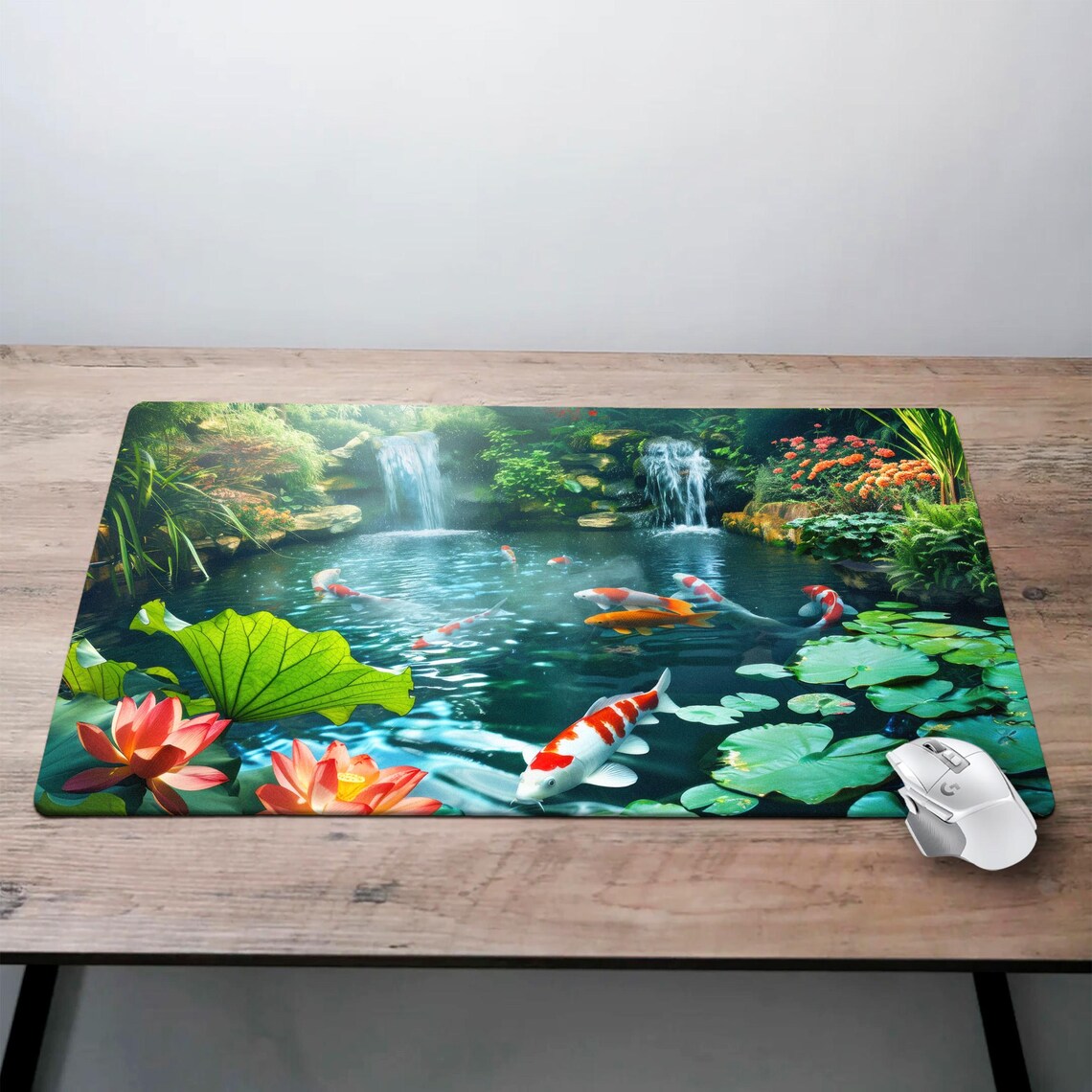 Koi Fish Desk Mat , Lofi Cute Japanese Mouse Pad, Anime Fish Gaming Mat ...