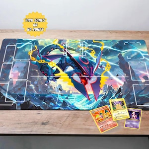Tapis de jeu Rayquaza, tapis de cartes Pokémon, tapis TCG/papier de jeu de cartes à collectionner, cadeau Pokémon, tapis Lorcana MTG, tapis de bureau de jeu, tapis de souris