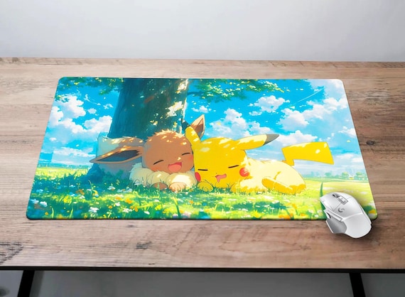 Sleeping Pikachu and Eevee Mouse Pad XL Desk Mat / Kawaii Pokemon