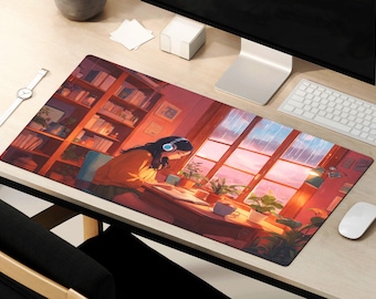 Lofi Desk Mat, Anime Mouse Pad, Cozy Themed Desk Mat, Anime Playmat,  Aesthetic Library Mouse Mat Houseplants Cottagecore Kawaii Gaming Pad