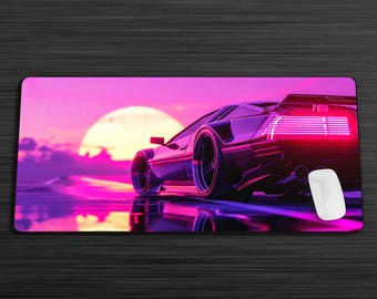 Cyber Car Desk Mat, Cyberpunk Inspired Mouse Pad, Futuristic Mousepad, Neon Synthwave, Mouse Pad Cyberpunk Vaporwave Tokyo Retrowave