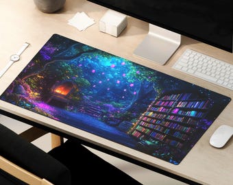 Fantasy Desk Mat, Mystical Library Mouse Pad, Bookish Deskmat, Dark Academia Mousepad, Cottagecore Playmat, Enchanted Forest TCG MTG Mat