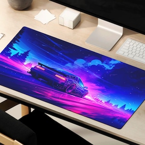 Cyber Car Desk Mat, Cyberpunk Inspired Mouse Pad, Futuristic Mousepad, Neon Synthwave, Mouse Pad Cyberpunk Vaporwave Tokyo Retrowave
