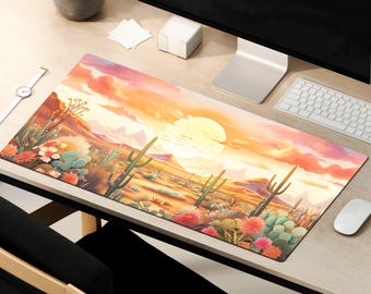 Scenic Desert Desk Mat, Southwest Cactus Plants Mouse Pad, Nature Playmat, Sedona Scenery Mouse Pad Cacti Arizona Southwestern Gaming Mat