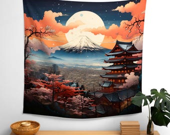 Japanese Tapestry Mt. Fuji Wall Hanging, Japan Style Art, Fuji Mountain, Bushido Tapestry, Asian Tapestry, Hokusai Banner, Japan Wall decor