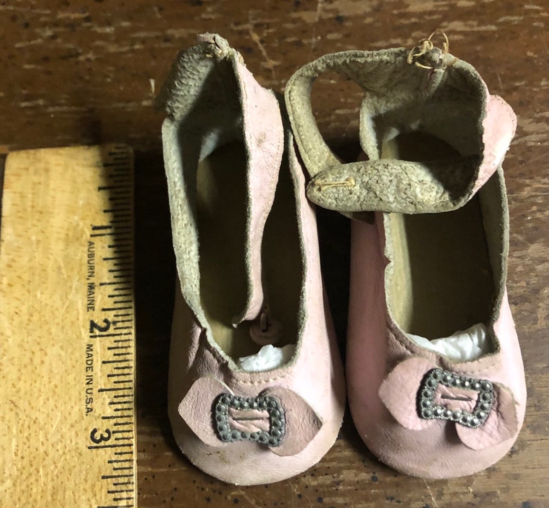 Antique Pale Pink doll shoes with buckles and bows Etsy