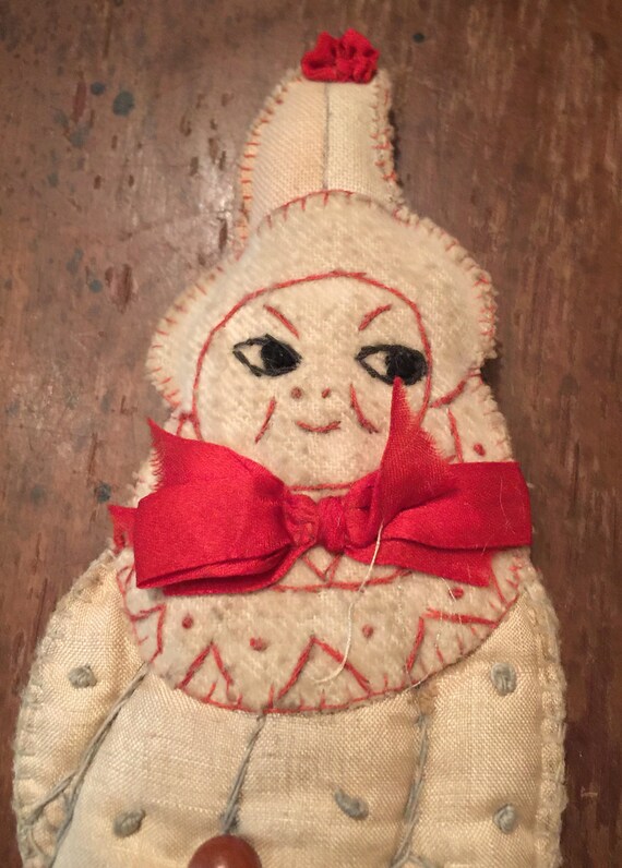 Antique folk art clown pierrot cloth doll