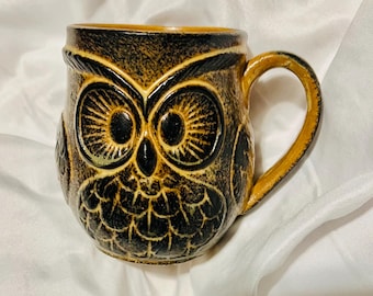 Holt Howard Brown texturierte Steingut Eule Becher/Tasse Sammler Mitte des Jahrhunderts