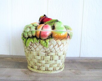 Vintage NAPCOWARE Ceramic Fruit Basket Cookie Jar 1950's Collectible Mid Century Kitchen