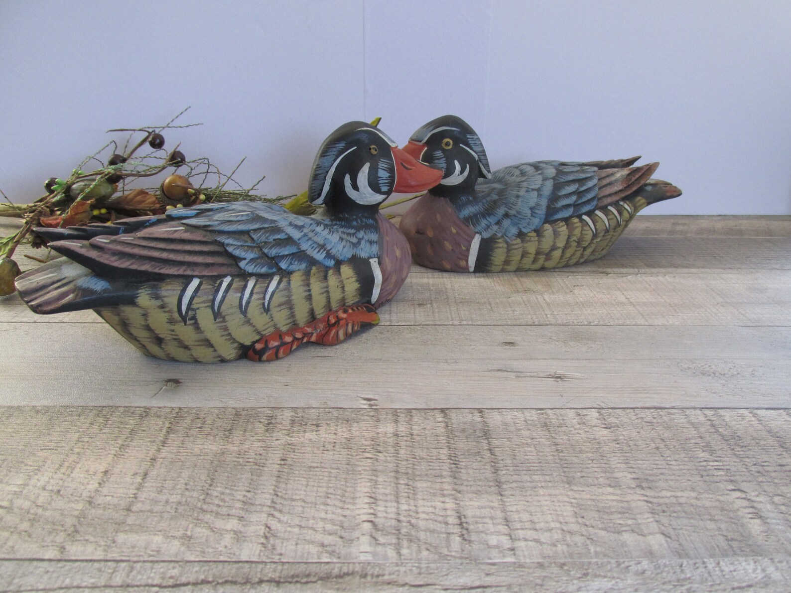 Carved Wood Ducks Painted Wood Ducks Pair Decorative Duck Etsy