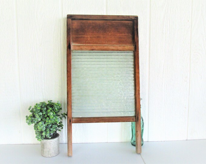 Vintage Glass Washboard 1930's Antique Laundry Room Decor, Extra Large