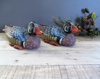 Wood Duck Decoys Painted Wood Ducks Pair Decorative Duck Decoys Rustic Home Decor Gift For Him