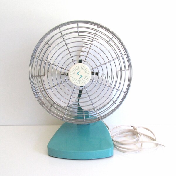 Vintage Mid Century Superior Table Top Electric Fan / Turquoise / Industrial Decor