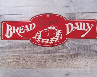 Fresh Bread Daily Metal Kitchen Sign Retro Kitchen Wall Decor Red Metal