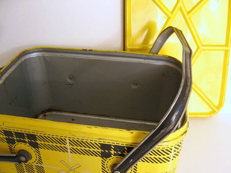 Vintage Yellow and Black Metal Picnic Basket image 5