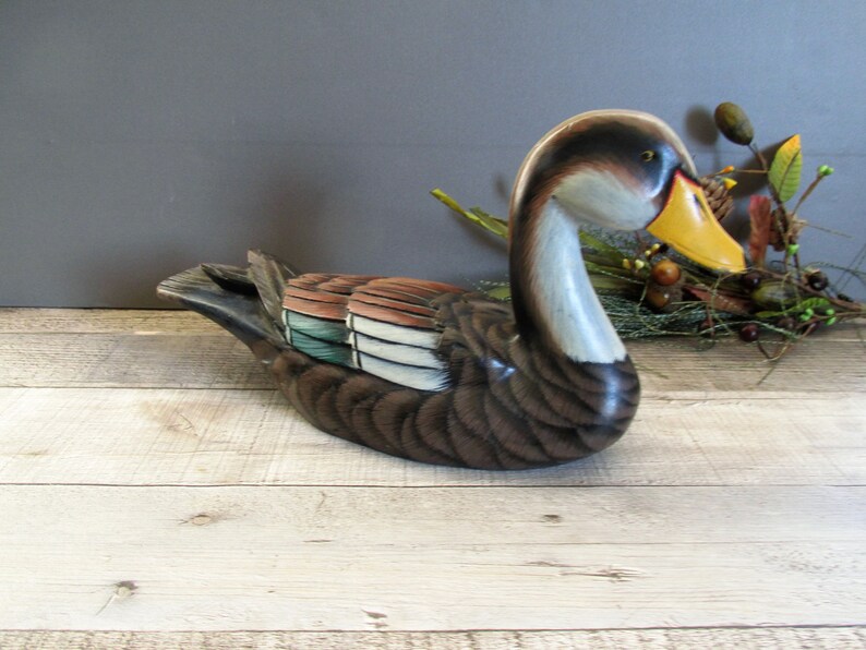Carved Wood Duck Painted Wood Duck Decorative Mallard Duck Etsy