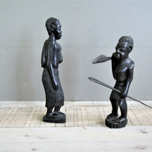 African Warrior Figures, African Folk Art, Wood Sculptures, Vintage, Black, Ebony, Tribal Couple