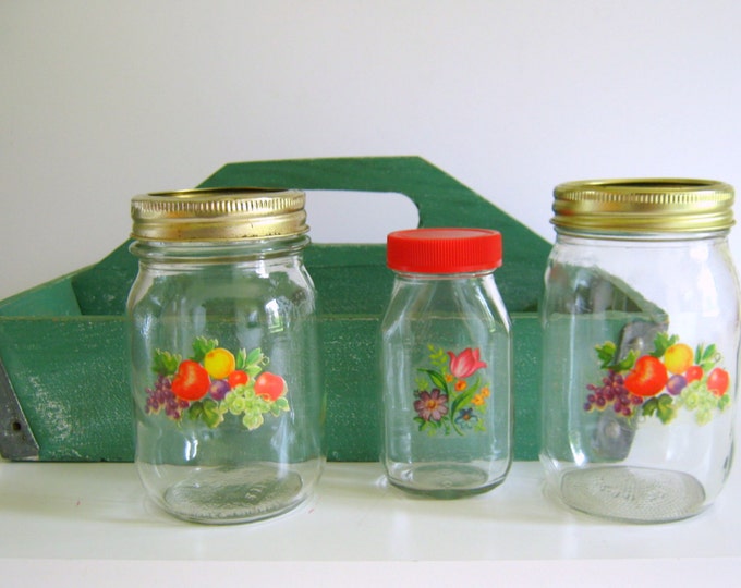 Vintage Pantry Storage Jars Retro Kitchen Kerr Jars With Decals 1950's