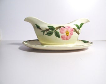 Franciscan Desert Rose Gravy Boat Sauce Boat Attached Underplate 1950's Back Stamp