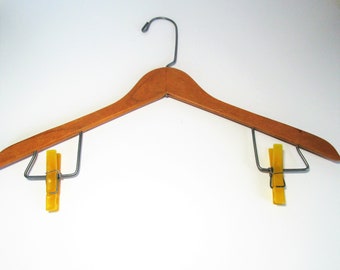 Rare Wood Clothes Hanger with Plastic Clothes Pins Vintage Laundry Room Decor Prop Display Hanger