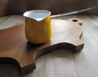 Yellow Enamelware Turkish Tea Coffee Pot, Ladle, Dipper, Butter Melting Pot