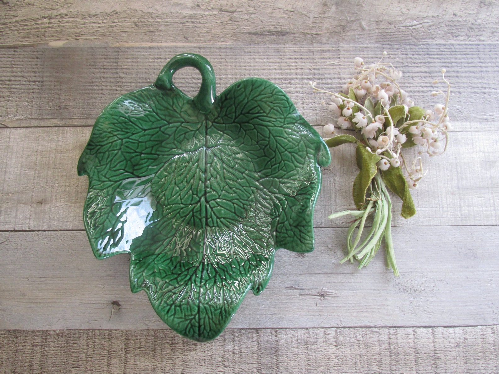 Green Leaf Candy Dish Mid Century Pottery Tidbit Dish Etsy