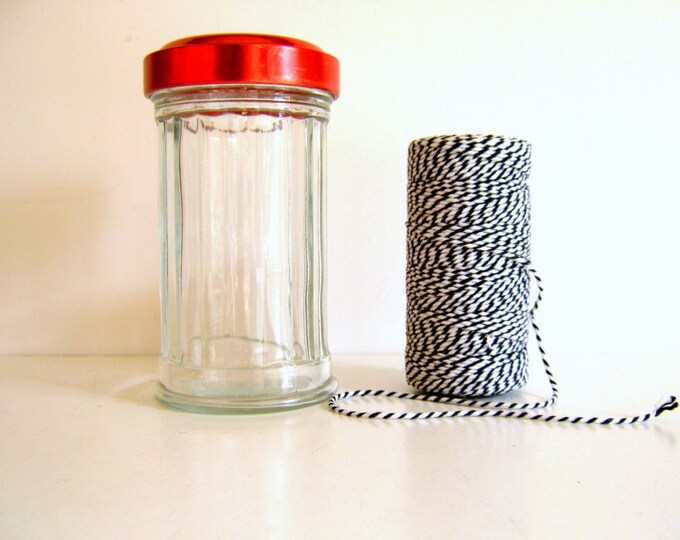 Vintage Sugar Shaker Glass Jar Restaurantware Red Metal Lid Etsy