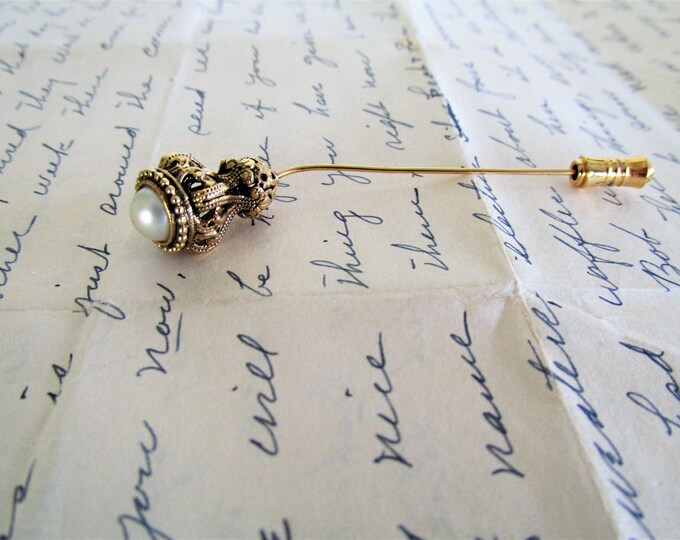 Vintage Ladies Stick Pin, Hat Pin, Gold Lapel Pin, Pearl Etsy