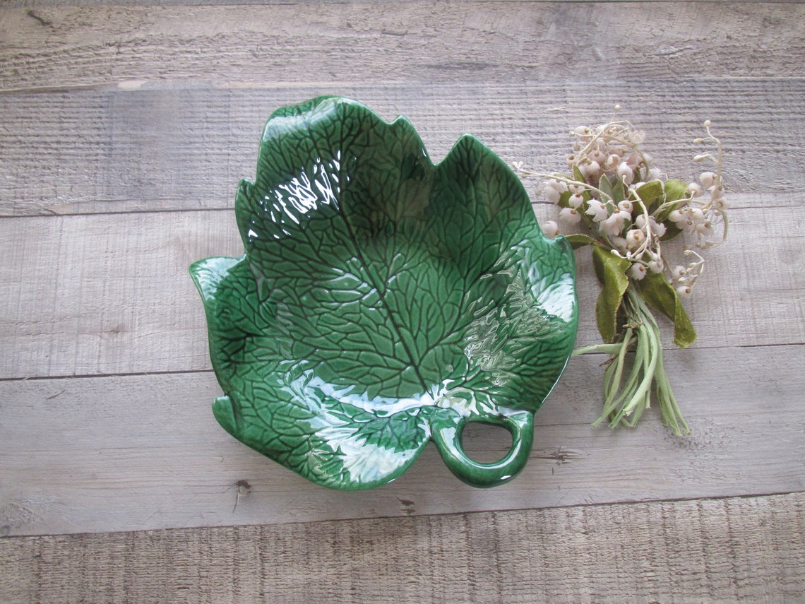 Green Leaf Candy Dish Mid Century Pottery Tidbit Dish Etsy