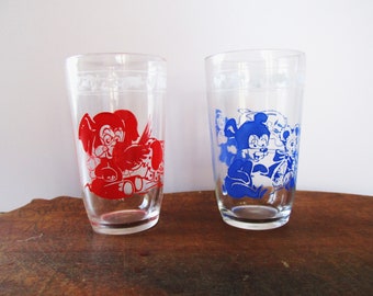 Swanky Swigs Juice Glasses 1950's Kraft Advertising Novelty Glasses Set of Two Hazel Atlas