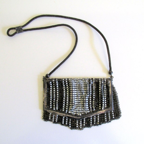 Antique Whiting and Davis Mesh Enamel Purse, Flapper, Black, Vintage, Art Deco, Great Gatsby, Costume Handbag