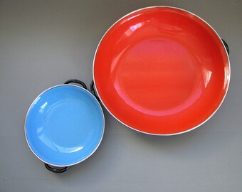 Mid Century Enamel Emo Celije Saute Pans Made in Yugoslavia Set of Two Nesting Pans