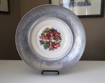 Farberware Aluminum Serving Bowl 1940's Triumph Limoges Morning Glory Fruit Pattern Made in USA