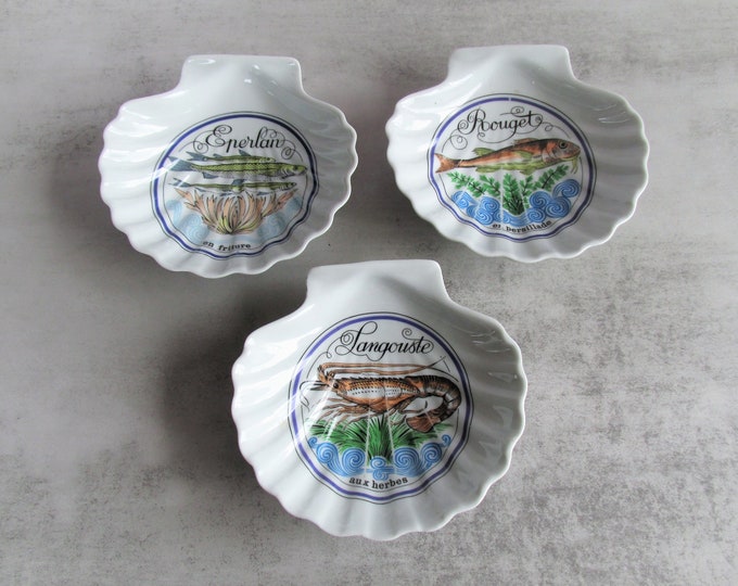 Clam Shell Shape Dishes Porcelain Made in France Jacques Lobjoy Set of ...