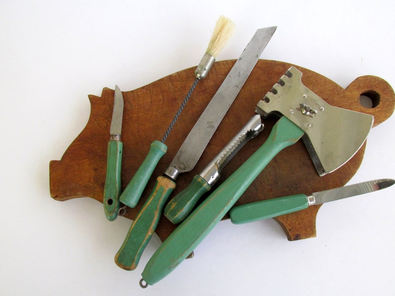 Vintage Kitchen Utensils Green Wood Handle Jadeite Green Etsy