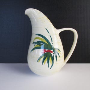 Mid Century Vernonware Pottery Pitcher: Hand Painted Shadow Leaf Vase