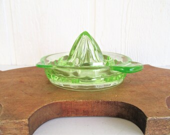 Green Uranium Glass Citrus Juicer, Reamer, Green Depression Glass, Antique Vaseline Glass Reamer, 1930's