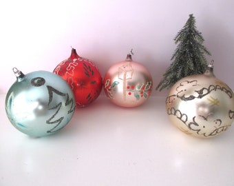 Antique Shiny Brite Ornaments Original Box Western Germany Set of Four Glass Christmas Tree Ornaments